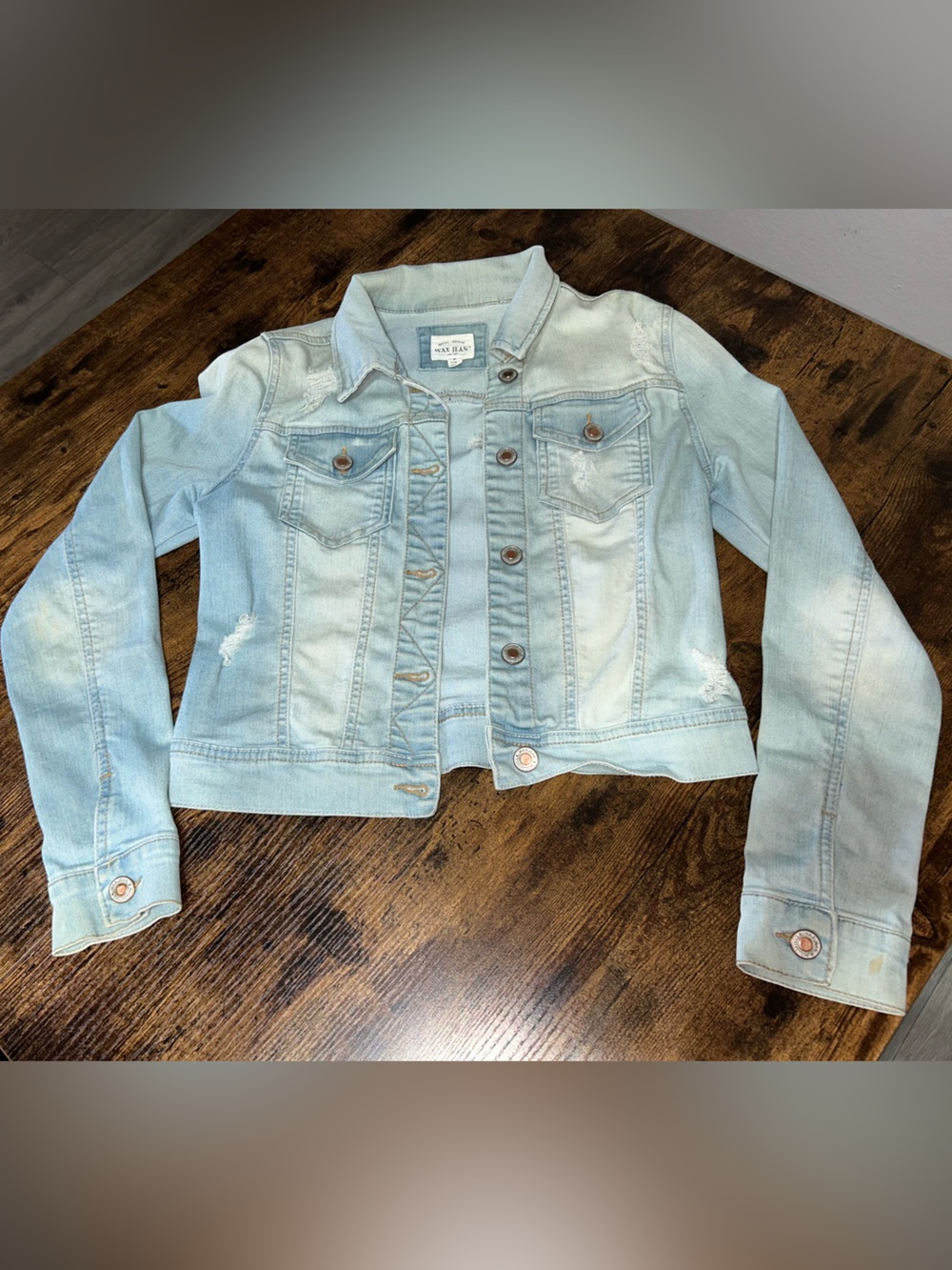 Wax Jean Light Wash Distressed Stretch Denim Jacket S